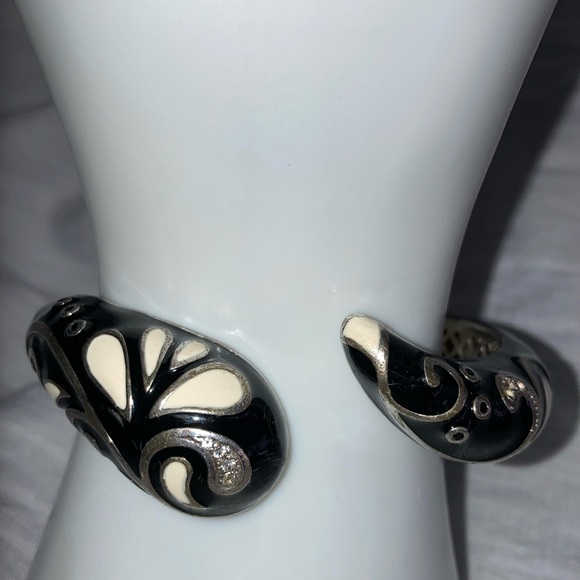Bracelet Cuff Enamel Sterling Silver 925 Women’s Black White Raquelle Bianco - Picture 7 of 16